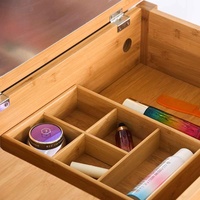 Allenjoy — ensemble de Table de toilette en bois et bambou, style moderne, trousse de maquillage avec miroir rabattable