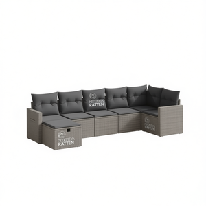 Ensemble de canapés de jardin en rotin gris, mobilier d'extérieur avec housses amovibles, coussins en mousse haute densité, design contemporain - Product Image 1
