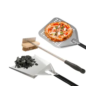 Pala perforada de aluminio para horno de Pizza, pala de asar Pizza de acero inoxidable con mango personalizado desmontable