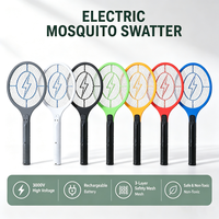 Grande raquette électrique anti-moustiques rechargeable à grille large, haute tension, filet de sécurité 3 couches, vente en gros