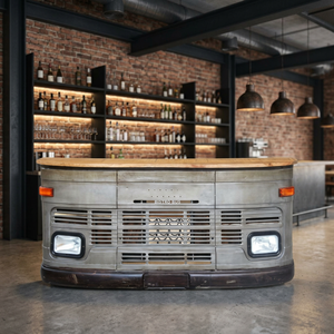 Grand comptoir de bar en fer gris antique, style industriel et vintage, pour salle à manger, salon et mobilier de maison - Product Image 3