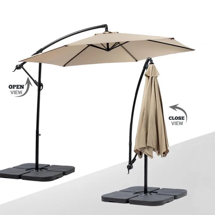 Tuinmeubilair Aangepaste Oem Grote Cafe Tuin Sunbrella Parasol Waterdichte Stalen Cantilever Banaan Patio Luifel Paraplu