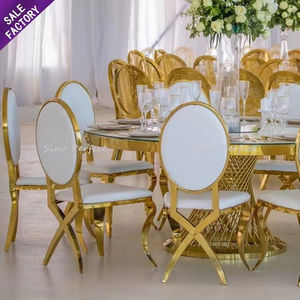 Chaises de réception de mariage au design simple, ovales, à dossier haut, avec cadre en acier inoxydable de luxe et décoration en tissu - Product Image 4