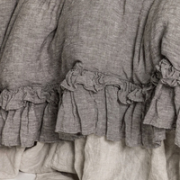 Ensemble de literie en lin pur sur mesure en gros, taille king et queen, housse de couette et taie d'oreiller lavées avec double volants