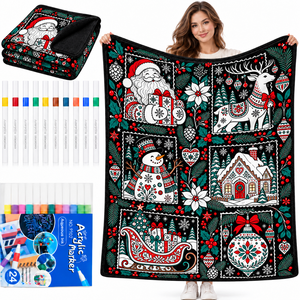 Couverture de coloriage de Noël en gros avec 24 marqueurs, plaid en velours double couche DIY pour adultes et enfants - Product Image 4