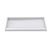 Receveur de douche SMC 60x30 pouces blanc brillant renforcé en nid d'abeille avec rebord 3 côtés pour alcôve, drain gauche