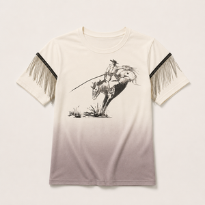 T-shirt dégradé à col rond pour femme avec manches à pompons, haut tricoté décontracté à manches courtes - Product Image 3