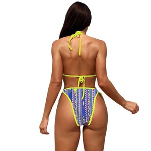 ชุดบิกินี่สตรีแบบผูกคอ ขอบตัดกันสี ยืดหยุ่นได้ ชุดว่ายน้ำชายหาด กีฬาทางน้ำ - Product Image 5