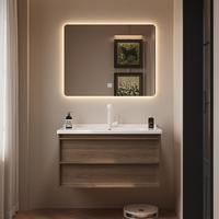 Meuble-lavabo de salle de bain moderne de style vintage avec miroir rectangulaire Cuvette en céramique intégrée Ligne squelette Lavabo combiné