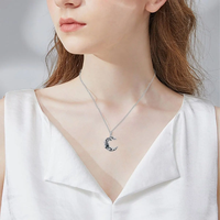 Collier pendentif champignon et lune en agate de mousse ronde oxydée en argent sterling 925 Offre Spéciale