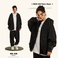 Venta al por mayor de ropa de calle unisex, sudadera de gran tamaño 355GSM, sudadera con cremallera completa, Sudadera con capucha con cremallera y lavado ácido, logotipo personalizado, Sudadera con capucha para mujer