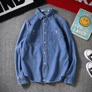 Primavera y otoño para <span class=keywords><strong>hombre</strong></span> moda niños camisas <span class=keywords><strong>de</strong></span> mezclilla Vintage manga larga suelta camisas <span class=keywords><strong>de</strong></span> vaquero para hombres - Product Image 2