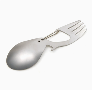 DF09 Outdoor Camping Gear Stainless Steel Multi Functional Spoon Includes a Bottle Opener and Stainless Steel Fork. - Product Image 4
