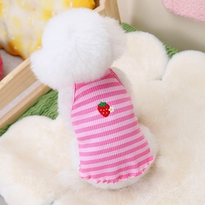 Cute Cotton Dog Tank <strong>Tops</strong> with Striped Pattern and Flower Strawberry Embroidery for Spring and Fall Vest for <strong>Cats</strong> - Product Image 3