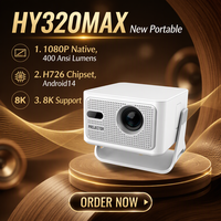 Projecteur intelligent portable HY320MAX, 400 lumens ANSI réels, mise au point automatique, décodage 8K, Full Auto 1080P natif, Android 14, projecteur LED