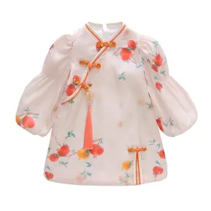 Natural ipurple boutique Sonder verkauf Kleines Mädchen Kleid Neue Granatapfel Blume Tang Anzug Baby Mädchen Kleider Voller Sommer 1 Stück