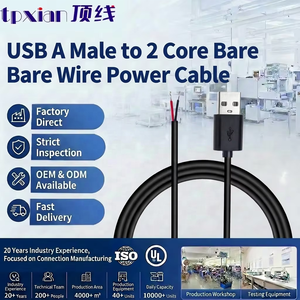 Kabel Daya USB 2.0 a Male ke 2 Core Tinned Open Wire Kustom Pabrik untuk Proyek Daya DIY - Product Image 2