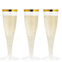 Flûtes à champagne jetables en plastique à bord doré, élégantes coupes à vin sur pied pour la décoration de fêtes et les rassemblements quotidiens