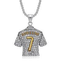 Collier Pendentif Hip Hop Star de Football Cristiano Ronaldo Neymar, Numéro 7 Portugal en Acier Inoxydable Doré, Perle et Cristal Dorés