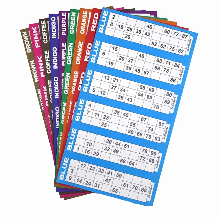 Bingo Spel Leverancier Vervaardigt Custom 5 Vel American Games Gemengde Kleur Wegwerp Bingo Papier Spelkaarten