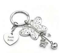 Porte-clés personnalisé en alliage de zinc avec strass, papillon, impression UV, breloque cœur gravable, pendentif de sac tendance pour femmes