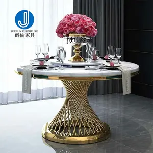 White Marble And Gold Stainless Steel Dining Table Round Dinner Table Set