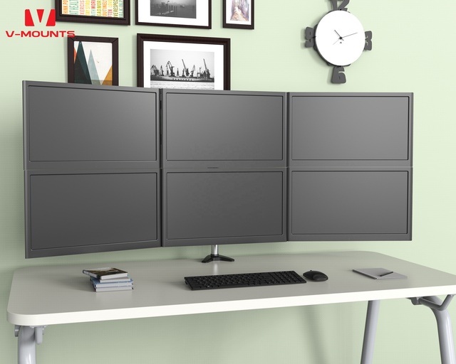V-mounts New Ergonomic Stable Aluminum Alloy 27'' Monitor Mount Stand 6 Screens 90 Degrees Tilt 360 Rotation VESA 75/100 8KG