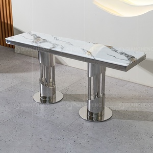 <span class=keywords><strong>Console</strong></span> de table <span class=keywords><strong>en</strong></span> acier argenté, <span class=keywords><strong>en</strong></span> verre avec miroir, meubles de salon, style de luxe, <span class=keywords><strong>en</strong></span> marbre noir - Product Image 2