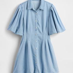 Nuevo Vestido de Verano Transpirable Personalizado, Vestido Camisero Corto de Algodón Suave, Vestido Vaquero Vintage con Pliegues para Mujer - Product Image 4