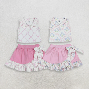 Nouvel Arrivage Ensemble de Vêtements de Sport d'Été pour Enfants et Bébés Filles, Hauts à Nœuds, Jupe-Short Rose à Volants, Tenue de Yoga et de Sport - Product Image 1