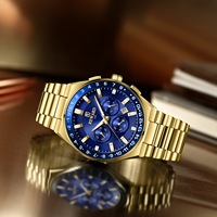 Jam Tangan Chronograph Kuarsa Pria Tiga Sub Dial Jendela Tanggal Dial Putih Bezel 24 Jam Gelang Baja Dua Warna