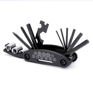   Kit d'outils de réparation de vélo multifonctionnel 16 en 1, clé pliante, réparation de pneus, acier allié, noir - Product Image 2