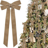 Ornement de Noël en velours rose fait main de haute qualité avec nœud pour fête d'anniversaire, porte, mariage, décoration de vacances