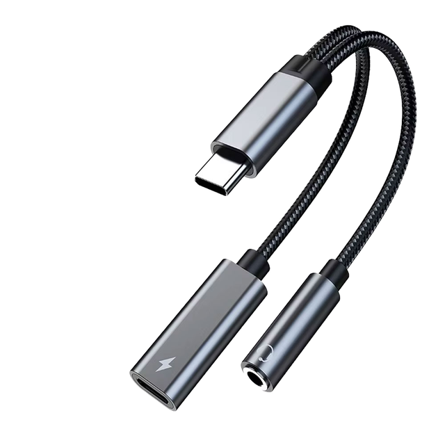 2 in 1 Type C to 3.5mm Aux Adapter Audio Jack Dongle Cable Cord USB-C Headphone Adapter with PD Fast Charging