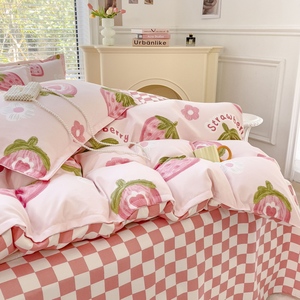 Màu Hồng 4Pcs Tấm Ga Giường Cảm Ứng Bộ Đồ Giường Đặt Vua Kích Thước Bộ Tấm Và Vỏ Gối Giá Thấp Bán Buôn Bộ Đồ Giường Đặt Dễ Thương - Product Image 5