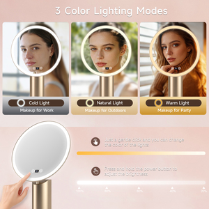 <span class=keywords><strong>Miroir</strong></span> de maquillage LED à 3 couleurs avec luminosité réglable, support doré, angle réglable, <span class=keywords><strong>miroir</strong></span> cosmétique rechargeable - Product Image 6