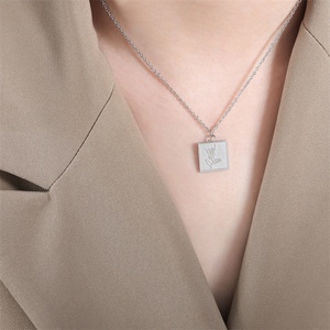 Tarnish Free Jewelry Women <b>Choker</b> Necklace Stainless Steel square Flower Pendant Necklace - Product Image 5