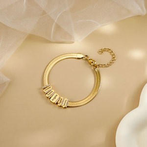 Gold Plated Stainless Steel Personalized Engraved Charm Bracelet & Crystal <b>Spacer</b> for Men & Women | Waterproof & Hypoallergenic - Product Image 2