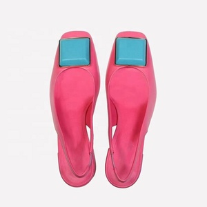Women Low Chunky Heels Pumps Stretch Slingbacks <b>Shoes</b> Square Toe Office Lady Summer on Ornaments Sandals - Product Image 4