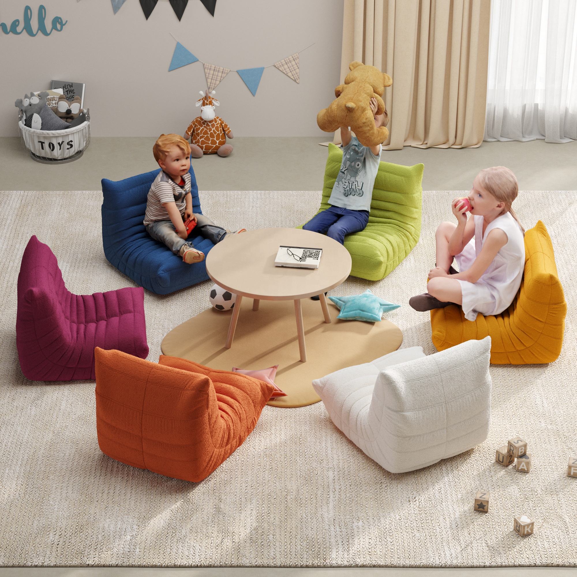 Nordic Floor Lazy Sofa Kid's Furniture Comfy Safety Baby Chair Living Room  Bedroom Mini Couch Single Seat for Boys and Girls