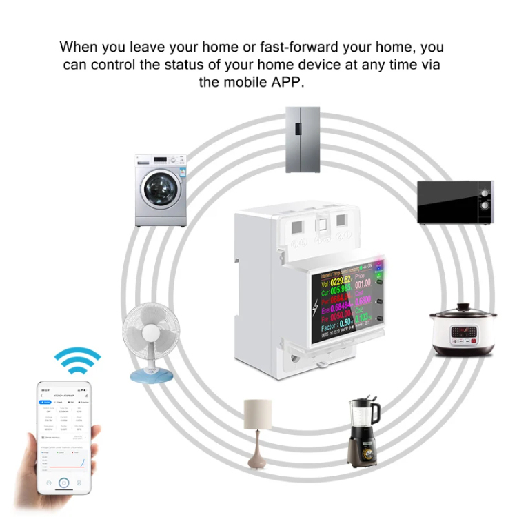 Monitor Energetico WiFi – Misuratore Di Frequenza, Tensione 110V/220V, Telecomando, Montaggio Su Guida DIN