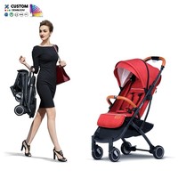 Poussette de voyage compacte pliable en alliage d'aluminium léger et lin avec amortisseur à quatre roues