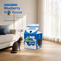 Maison pour chat en carton haut de gamme, modèle 'Milk House', avec toit en pignon et poignée de transport, imprimé Myrtille, pour chats d'intérieur, vente en gros, direct usine
