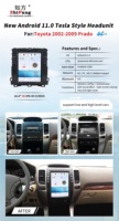 10.4 pouces voiture DVD GPS Android 13 unité principale Navigation stéréo 4G LTE pour Toyota Prado120 2002-2009 GX470 10.4 pouces