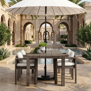 Ensemble <span class=keywords><strong>de</strong></span> salle à manger rond en teck, résistant à l'eau et au soleil, mobilier d'extérieur pour appartement, <span class=keywords><strong>balcon</strong></span>, <span class=keywords><strong>jardin</strong></span>, <span class=keywords><strong>salon</strong></span> <span class=keywords><strong>avec</strong></span> trou pour parasol central - Product Image 1