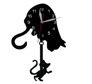 子供の創造的なアクリルquartzdiyClockかわいい猫のマウススイング壁掛け時計壁掛け時計