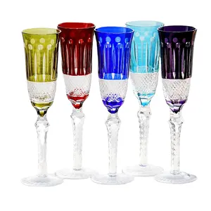 Edo Kiriko Stemware Rotwein glas Becher Handgemachte mehrfarbige Glas Champagner Flöten 140ml für Party, Bar, Hochzeit