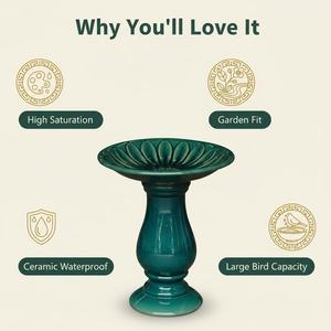 Bain d'oiseaux moderne en céramique verte Esschert Design avec grand socle <span class=keywords><strong>pour</strong></span> <span class=keywords><strong>jardin</strong></span> - Product Image 4