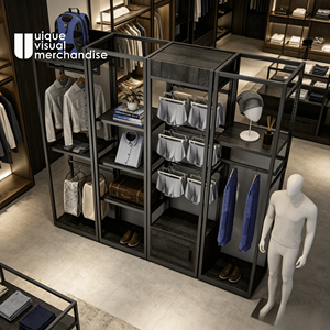 Exhibidores de <span class=keywords><strong>Ropa</strong></span> Metálicos Negros con Logotipo Personalizado para Tienda de <span class=keywords><strong>Ropa</strong></span> Masculina, Exhibidores de Trajes para Hombre, Exhibidores de <span class=keywords><strong>Ropa</strong></span> para Minoristas - Product Image 6