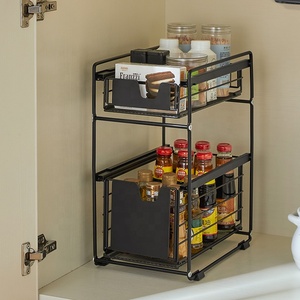 Soporte de almacenamiento para cocina y baño, estante de metal, cesta de cebolla, <span class=keywords><strong>2</strong></span> niveles, deslizante debajo del fregadero, organizador, cajón extraíble, armario de especias - Product Image 5